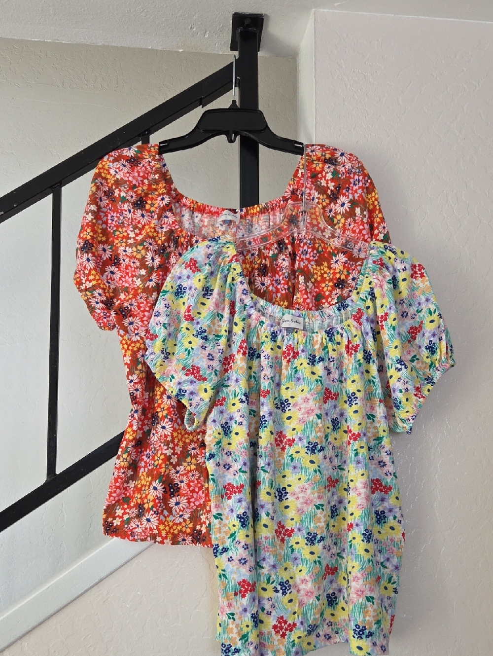 Bundle/2 Floral Square-Neck Peasant Tops - Multicolor Size PL